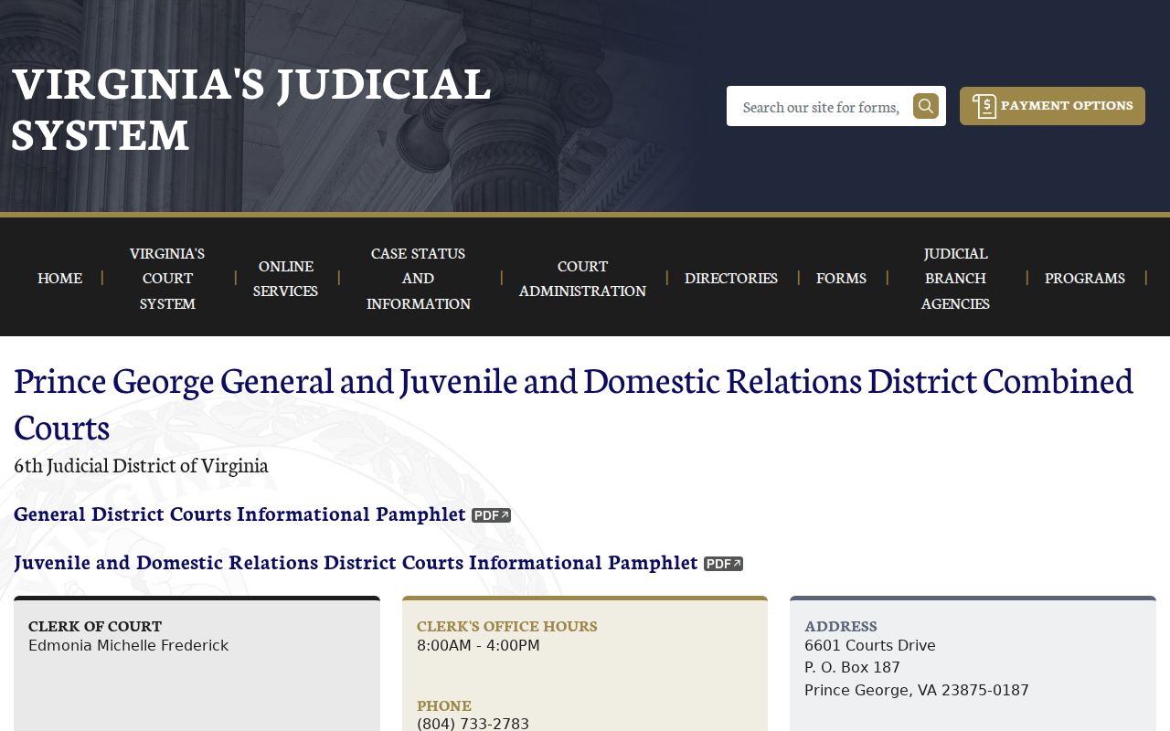 Prince George County criminal court cases Combined Court schedule