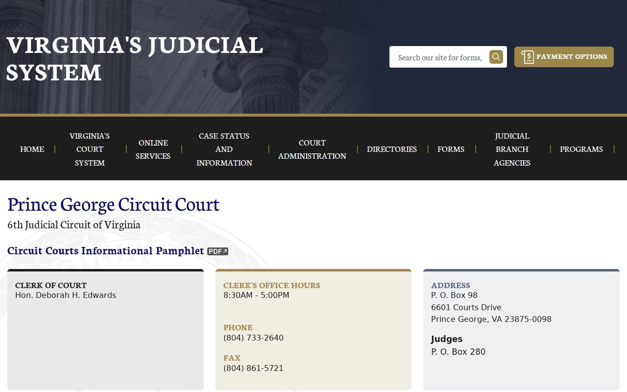 Prince George County criminal court cases Circuit Court page