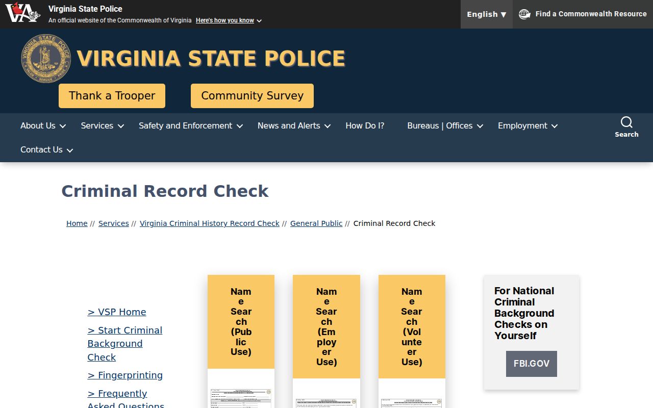 Prince George County criminal history SP-167 request page