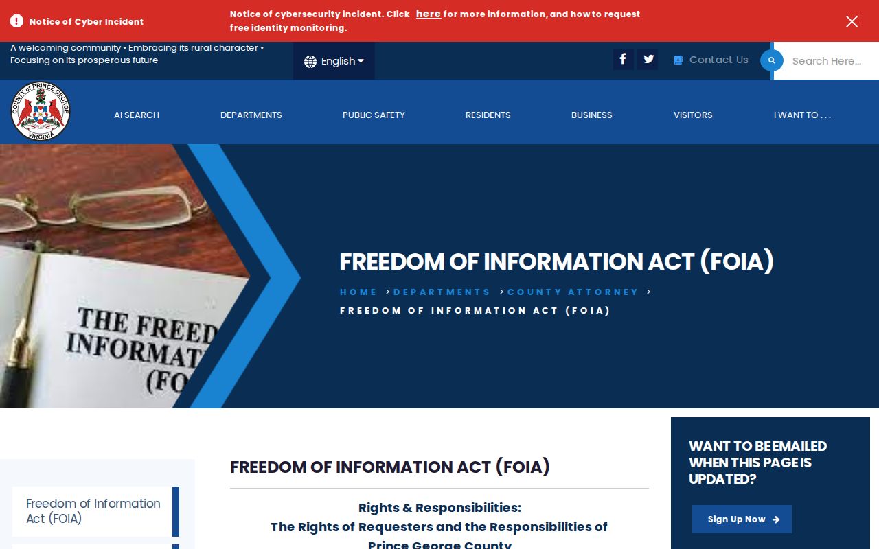 Prince George County criminal records VFOIA instructions