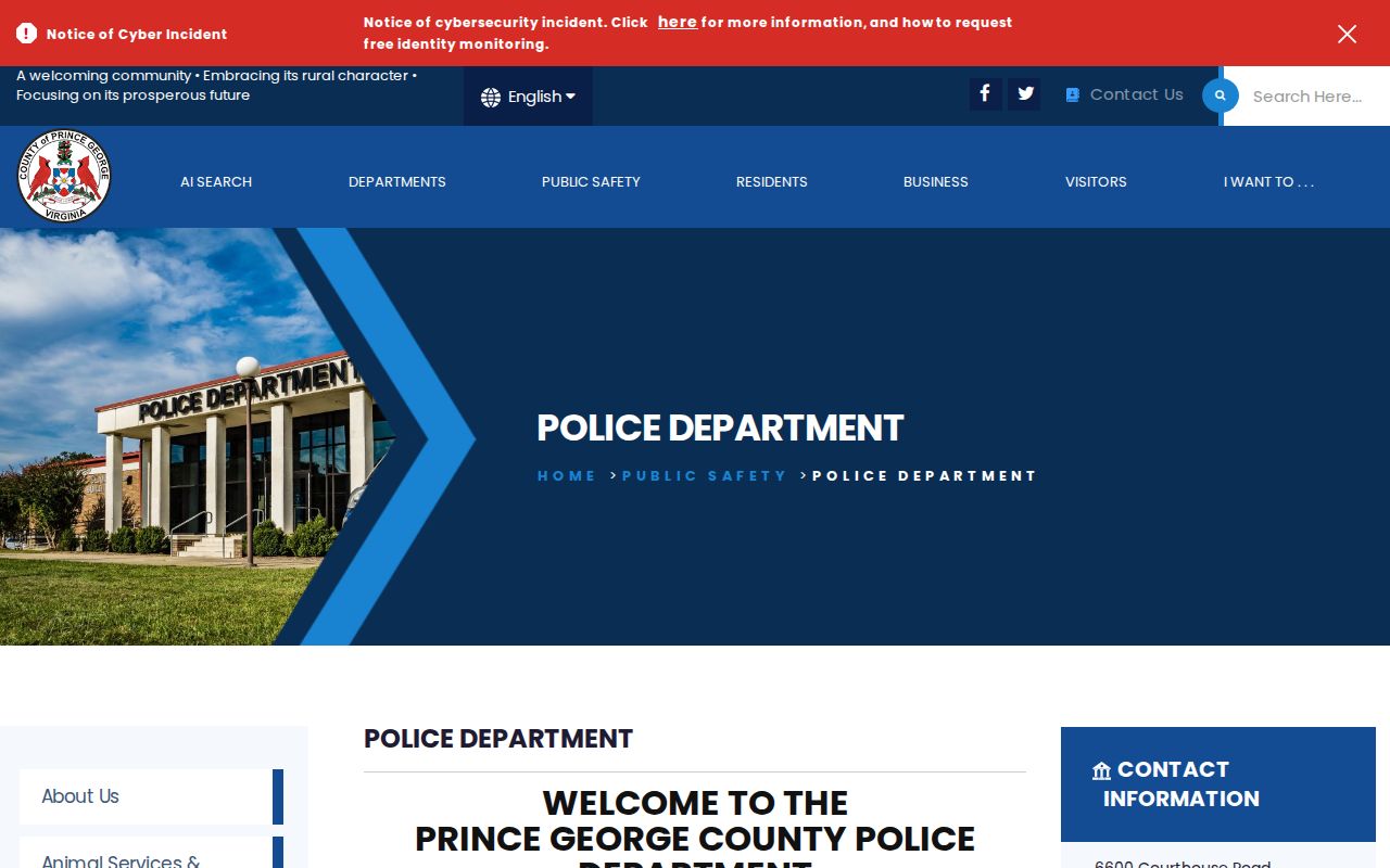 Prince George County criminal records police department page