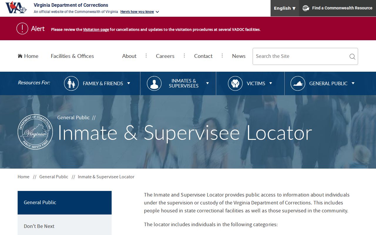 Prince George County criminal history VADOC locator
